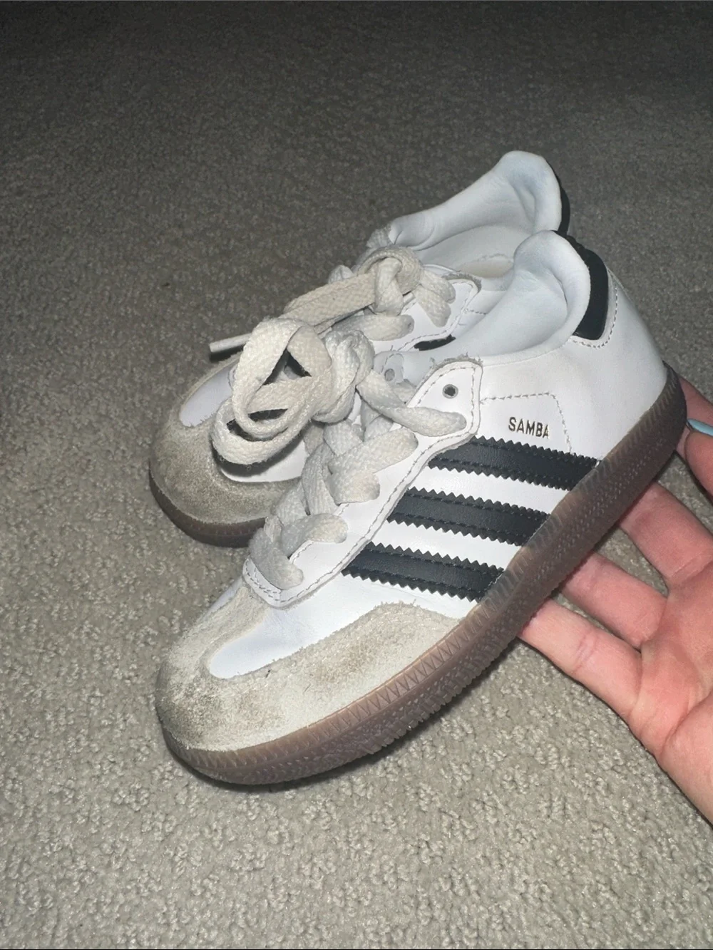 Super cute! (3) adidas Samba toddler Trio - Black, Silver & metallic White - Picture 9 of 9